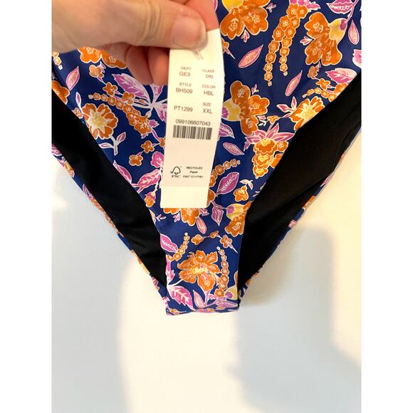 J. Crew Floral Swim Bikini Bottom Navy Pink Orange Size XXL NEW - Picture 8 of 9